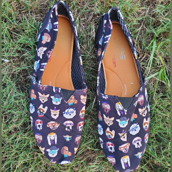 Skechers Bobs For Dogs Sz 8 Black Fabric Casual Slip on Shoes Flats Hipster Pup - Picture 1 of 8